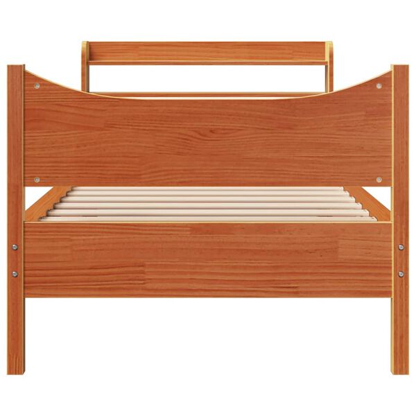 vidaXL Bedframe met hoofdbord massief grenenhout wasbruin 90x200 cm