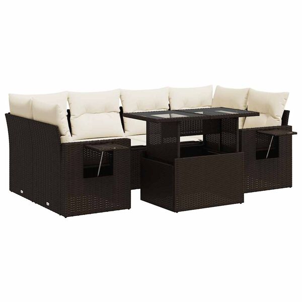vidaXL 7-delige Loungeset met kussens poly rattan bruin