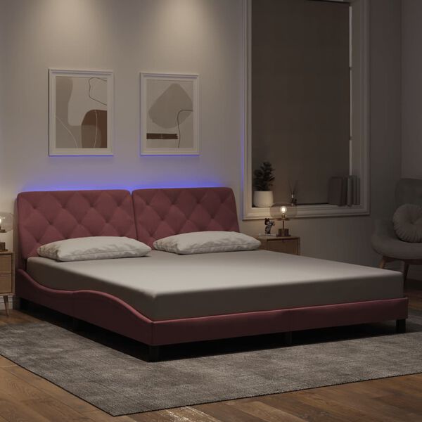 vidaXL Bedframe met LED zonder matras fluweel roze 180x200 cm