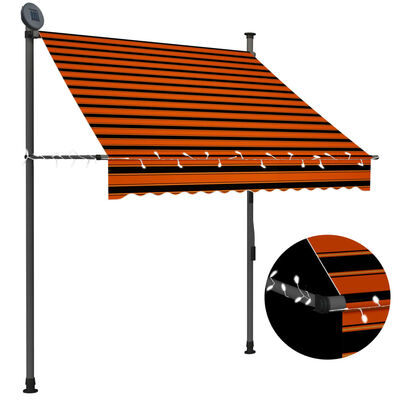 vidaXL Luifel handmatig uitschuifbaar met LED 150 cm oranje en bruin