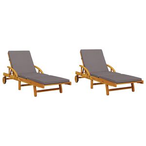 vidaXL Ligbedden 2 st met kussens 200x68x83 cm massief acaciahout