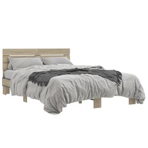 vidaXL Bedframe bewerkt hout metaal sonoma eikenkleurig 120x200 cm