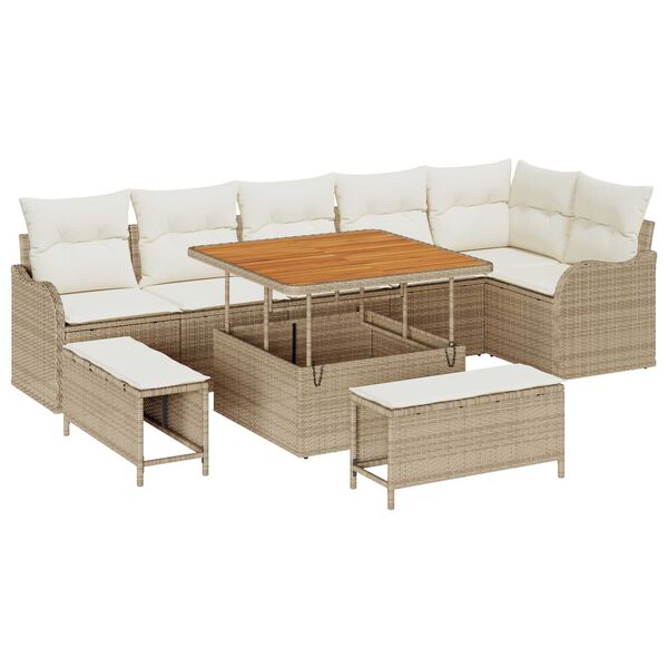 vidaXL Tuin Sofa Set met kussen met opslag 9 pcs Beige en Cr&egrave;me