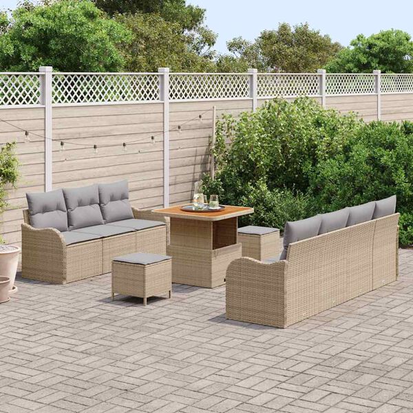 vidaXL Tuin Sofa Set met kussen met opslag 10 pcs Beige en Licht Grijs