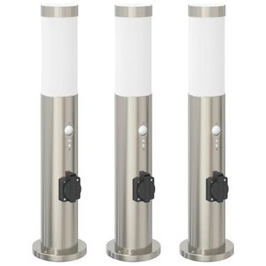 vidaXL Bolderverlichting met sensor en stopcontact 3 stuks 50 cm roestvrij staal IP44