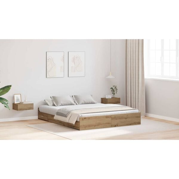 vidaXL Opbergbedframe met lade Artisan Eiken 140 x 200 cm Bewerkt hout