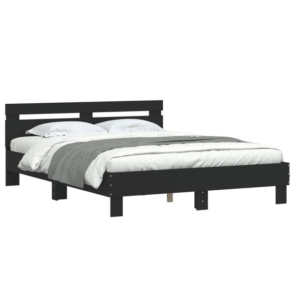 vidaXL Bedframe met hoofdeinde en LED zwart 140x190 cm