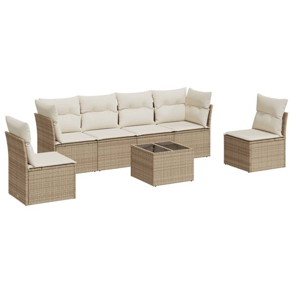 vidaXL 7-delige Loungeset met kussens poly rattan beige