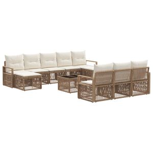 vidaXL Tuinbankenset 11 pcs Beige poly rattan