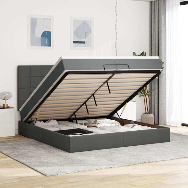 vidaXL Ottoman bed met matrassen en LED's 200x200cm stof donkergrijs