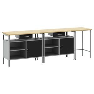 vidaXL Werkbankset 3 st Rood en Grijs Gepoedercoat staal