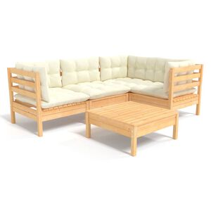 vidaXL 5-delige Loungeset met cr&egrave;mekleurige kussens grenenhout