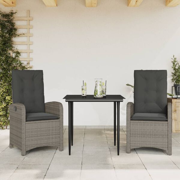 vidaXL 7-delige Tuinset met kussens poly rattan grijs