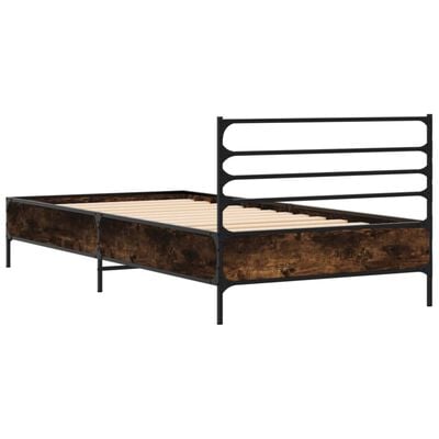 vidaXL Bedframe bewerkt hout en metaal gerookt eikenkleurig 100x200 cm