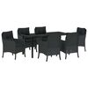 vidaXL Tuin eettafelset met kussen 7 pcs Zwart poly rattan