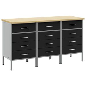 vidaXL Werk kast met lade 3 st Zwart en Grijs 150 x 55 x 85 cm