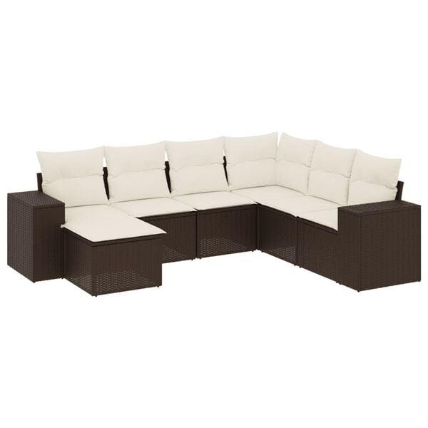 vidaXL 7-delige Loungeset met kussens poly rattan bruin