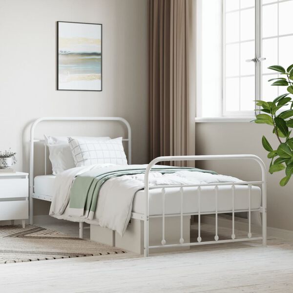 vidaXL Bedframe met hoofd- en voeteneinde metaal wit 107x203 cm