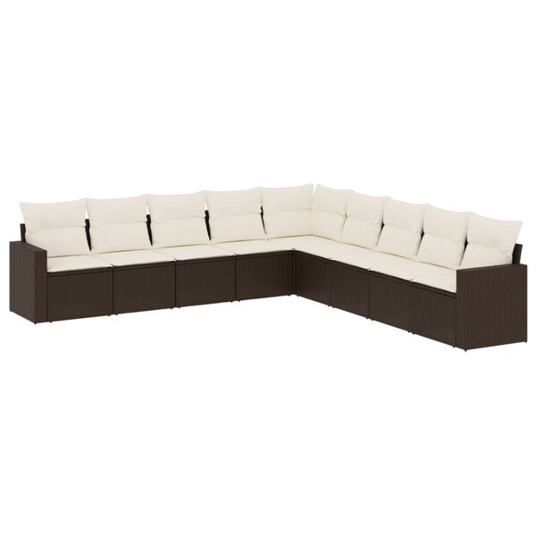 vidaXL 9-delige Loungeset met kussens poly rattan bruin