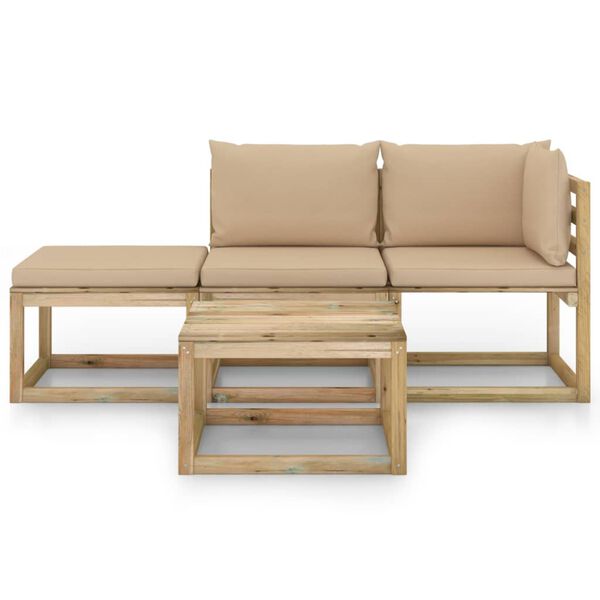 vidaXL 4-delige Loungeset met beige kussens