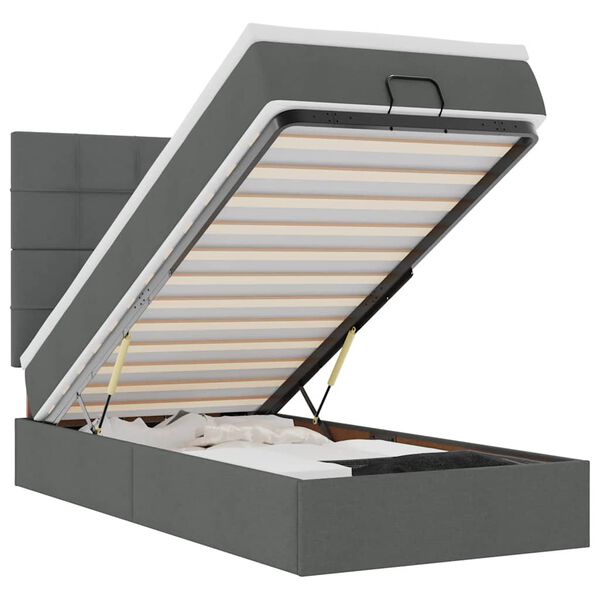 vidaXL Bed poef met matras en LED's 90x200 cm stof donkergrijs