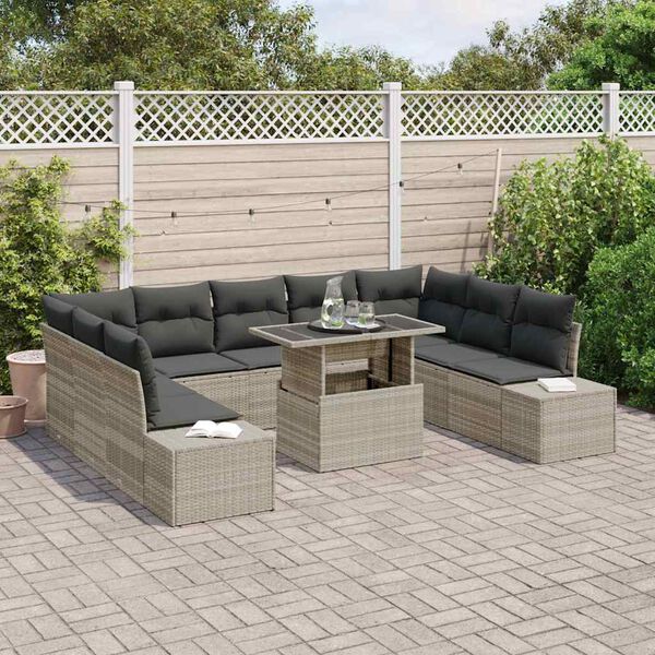 vidaXL Tuin Sofa Set met kussen met opslag 10 pcs Lichtgrijs