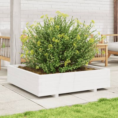 vidaXL Plantenbak 100x100x26,5 cm massief grenenhout wit