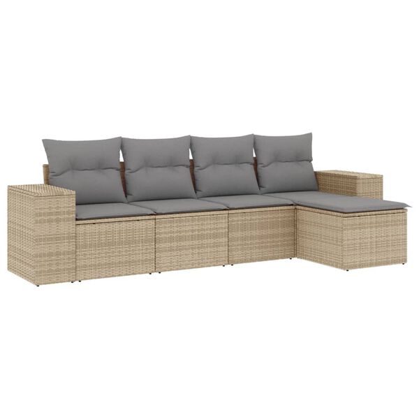 vidaXL 5-delige Loungeset met kussens poly rattan beige
