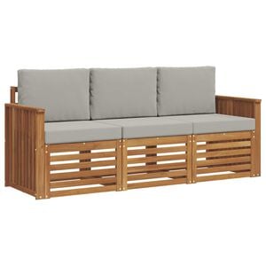 vidaXL Sofa-Sets 3 st Natuurlijk en Lichtgrijs Massief Acaciahout
