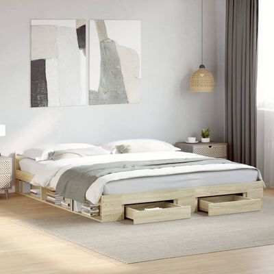 vidaXL Bedframe met lades bewerkt hout sonoma eikenkleurig 180x200 cm