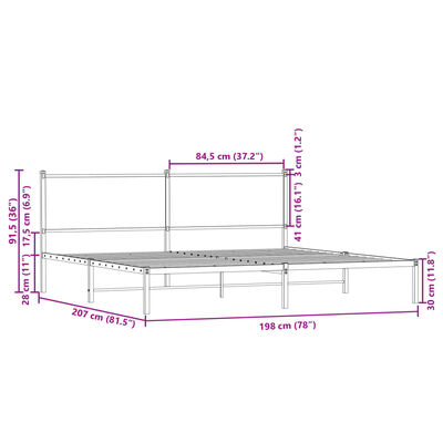 vidaXL Bedframe zonder matras metaal bruin eikenkleur 193x203 cm