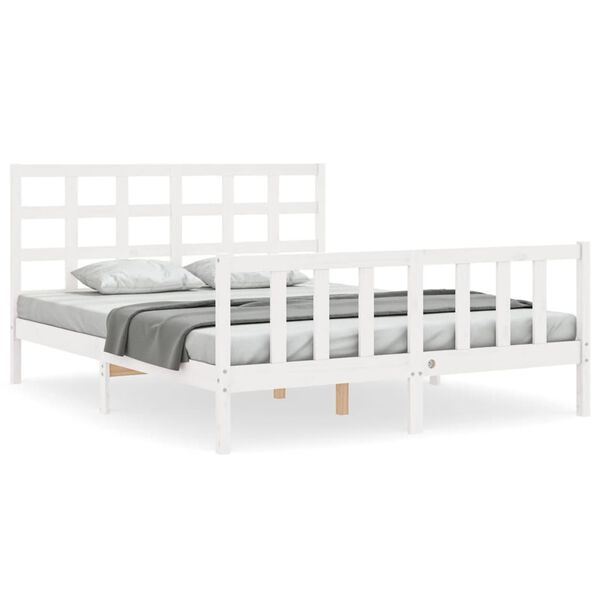 vidaXL Bedframe met hoofdbord massief hout wit