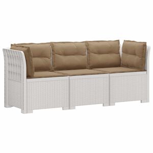 vidaXL 3-zits tuinbank met kussens in rattanlook PP Wit