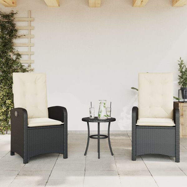 vidaXL 3-delige Bistroset met kussens poly rattan zwart