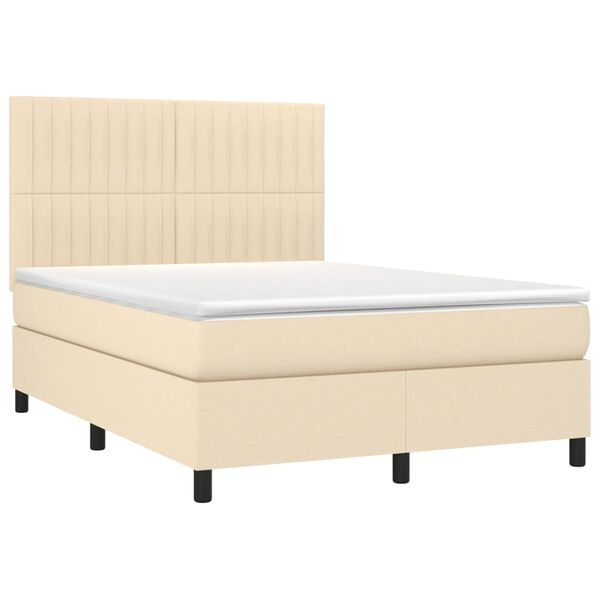 vidaXL Boxspring met matras stof cr&egrave;mekleurig 140x200 cm