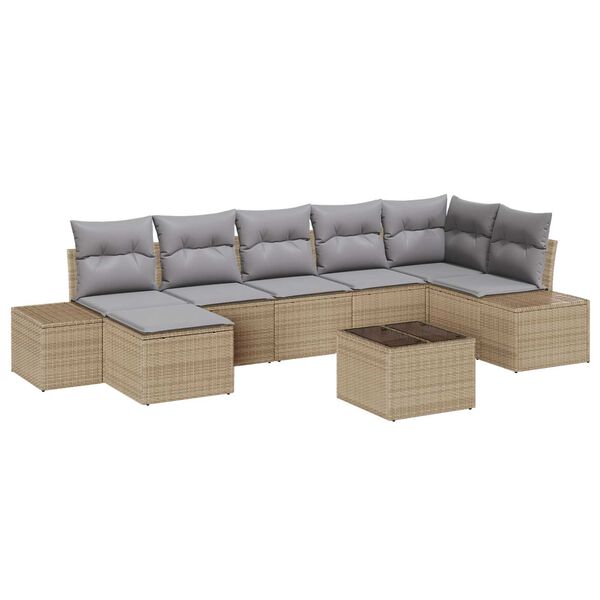 vidaXL Tuin Sofa Set met kussen met opslag 7 pcs Beige poly rattan