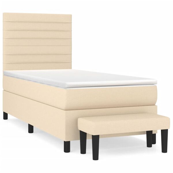 vidaXL Boxspring met matras stof cr&egrave;mekleurig 90x200 cm