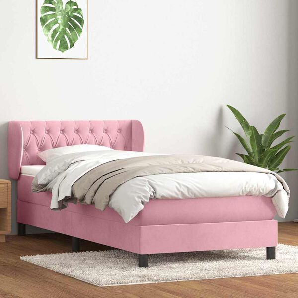 vidaXL Boxspring met matras fluweel roze 90x220 cm