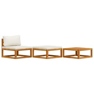 vidaXL 3-delige Loungeset met cr&egrave;mekleurige kussens massief acaciahout