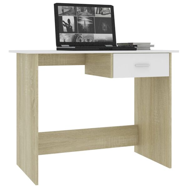 vidaXL Bureau 100x50x76 cm bewerkt hout wit en sonoma eikenkleurig