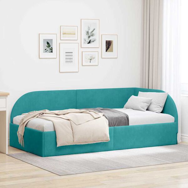 vidaXL Hoekbedframe Turquoise 80 cm x 200 cm Polyester en multiplex