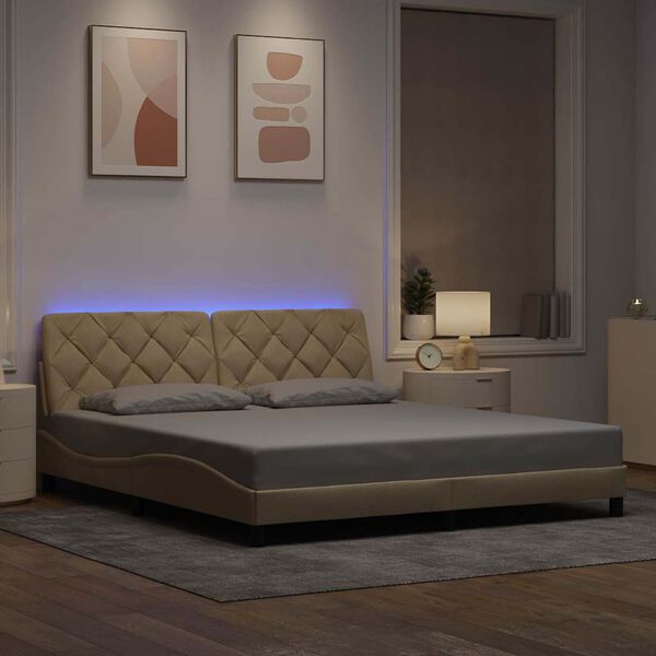 vidaXL Bedframe met LED zonder matras 180x200 cm stof cr&egrave;me
