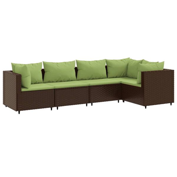 vidaXL 5-delige Loungeset met kussens poly rattan bruin