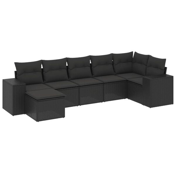 vidaXL 7-delige Loungeset met kussens poly rattan zwart
