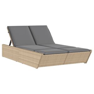 vidaXL Ligbed 2-persoons met kussens poly rattan beige