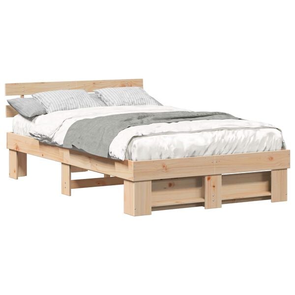 vidaXL Bedframe met hoofdeinde Bruin 140 x 190 cm Massief grenenhout