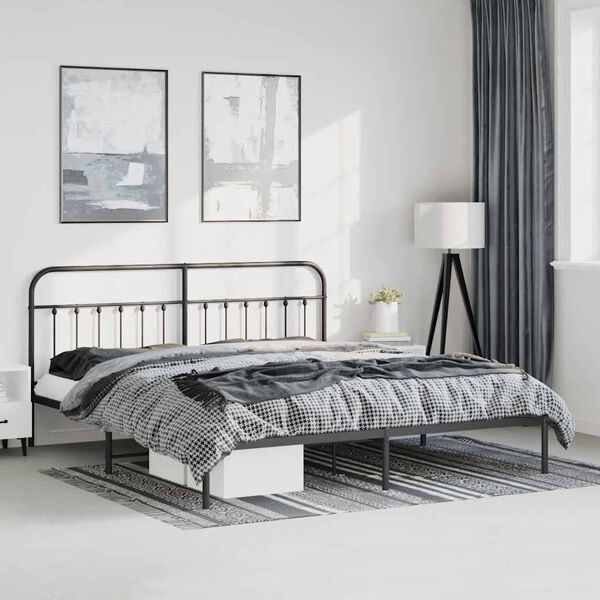 vidaXL Bedframe met hoofdbord metaal zwart 193x203 cm