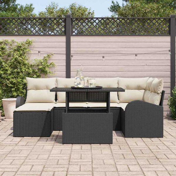 vidaXL Tuin Sofa Set met opslag 7 pcs Zwart Poly riet