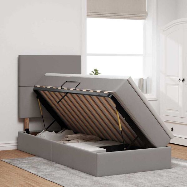 vidaXL Opbergbed met LED met matras Taupe 100 x 200 cm Polyester