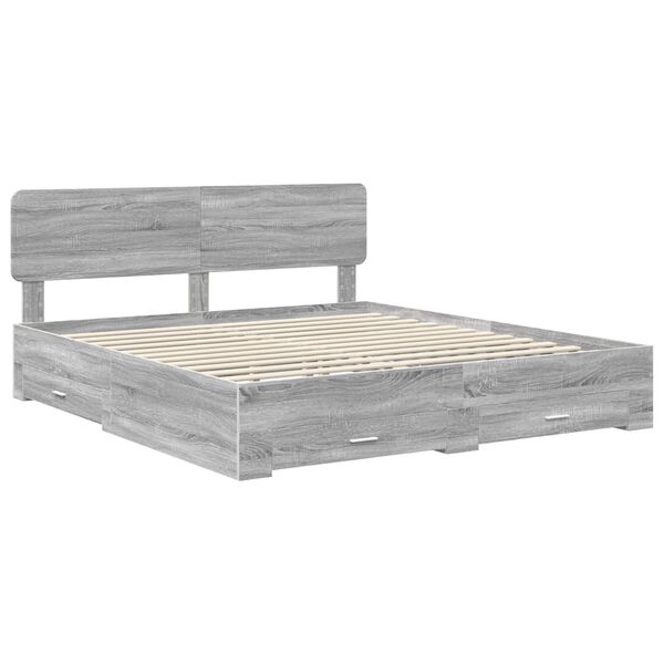 vidaXL Bedframe met hoofdeinde Grijs Sonoma 200 x 200 cm Bewerkt hout